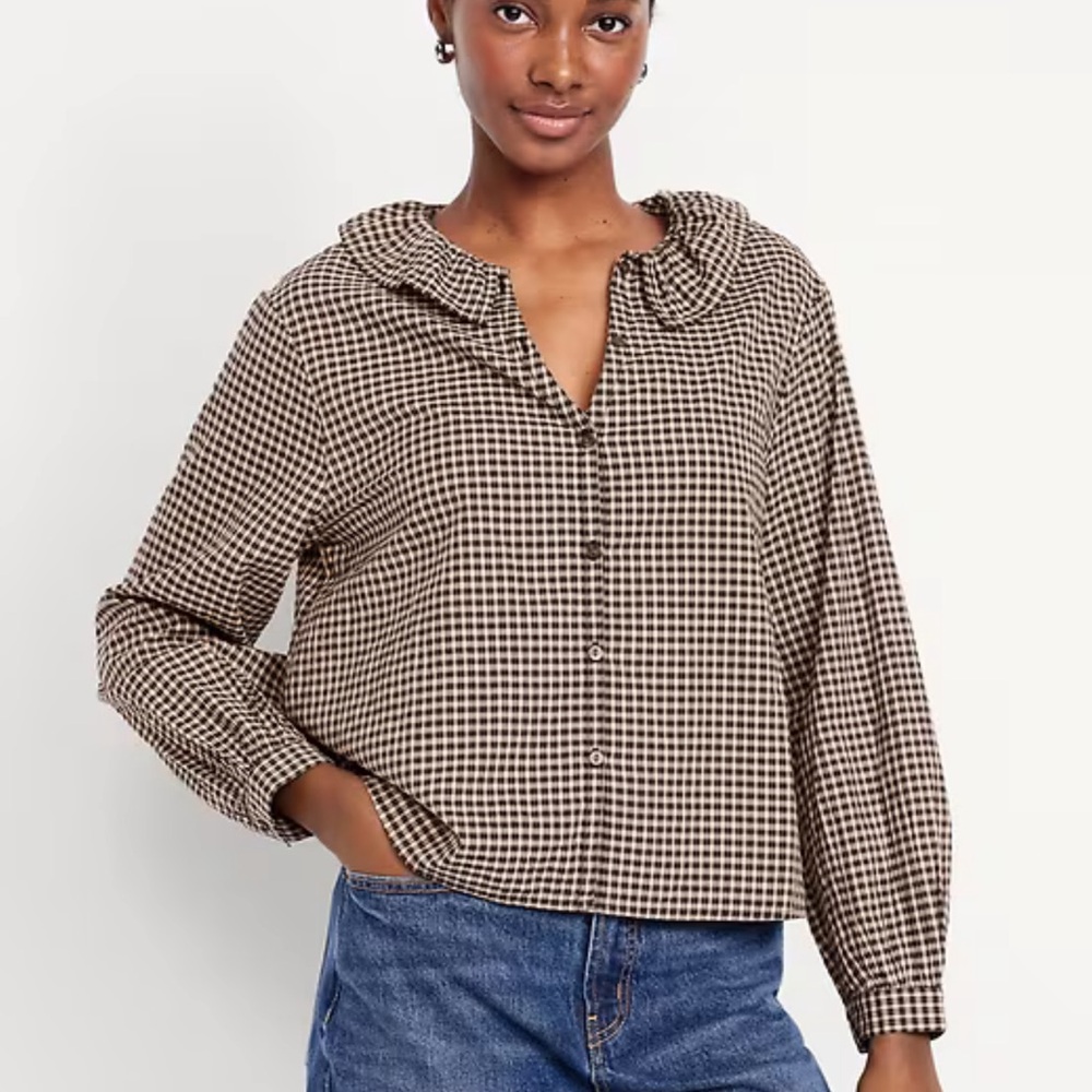 Old Navy Brown Checkered Button Down Shirt